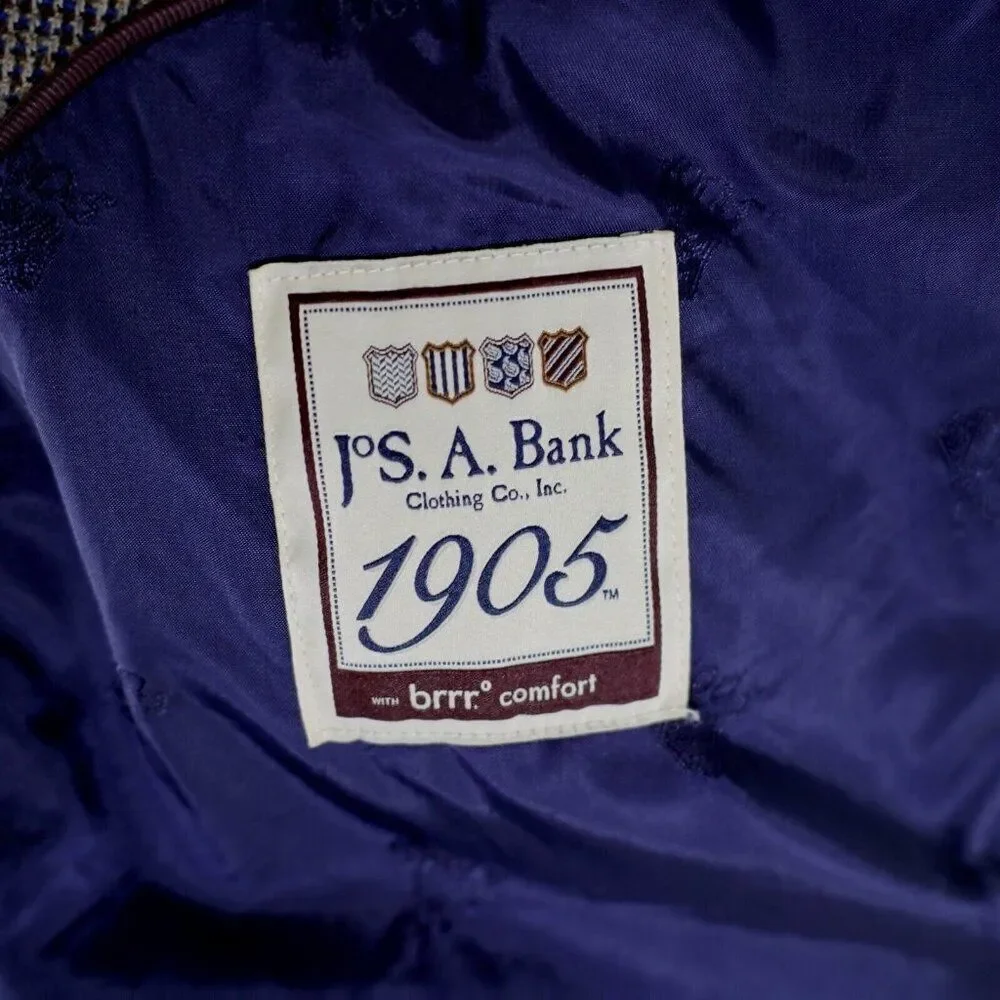 Jos A Bank 1905 Soft Tweed Wool Glen‎ Plaid 44R / Slim 46R Gray Tan Brown Blue